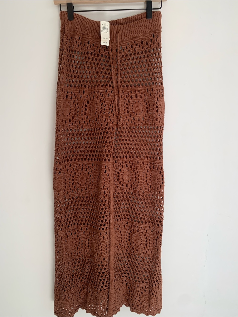 aerie Brown Crochet wide leg Pant NWT